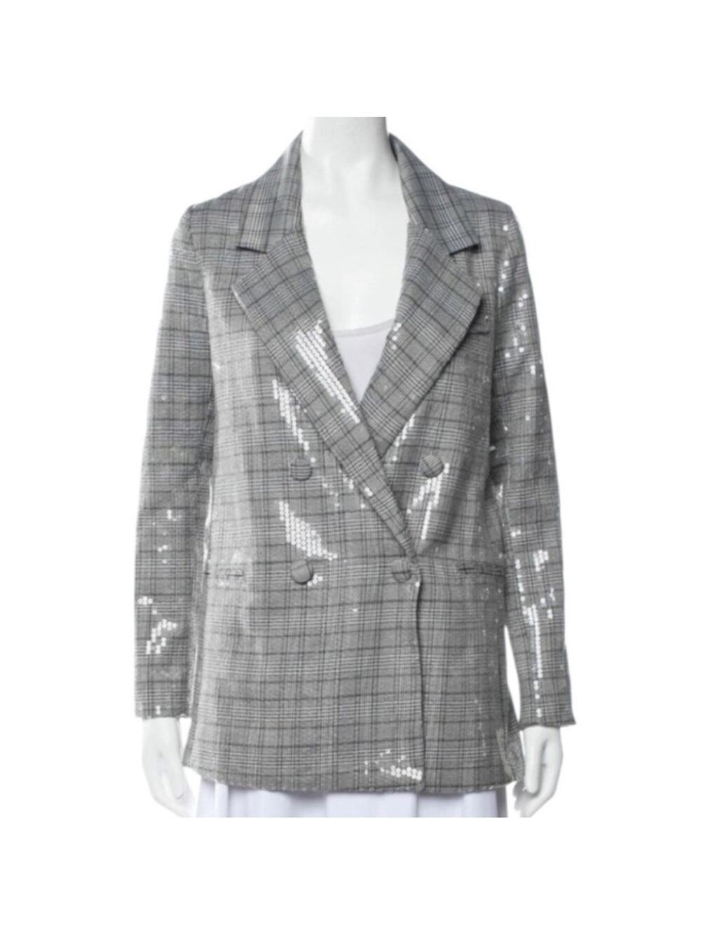 Jason Wu Sequin Silver Plaid Blazer Jacket Party Career Business Size Small